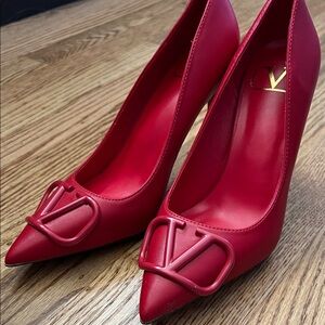 Valentino Vibrant Red Heels with Iconic Logo